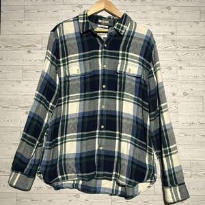 Lucky Brand True Indigo Blue Green Plaid Button Up Shirt Slim Fit Men's Size XL